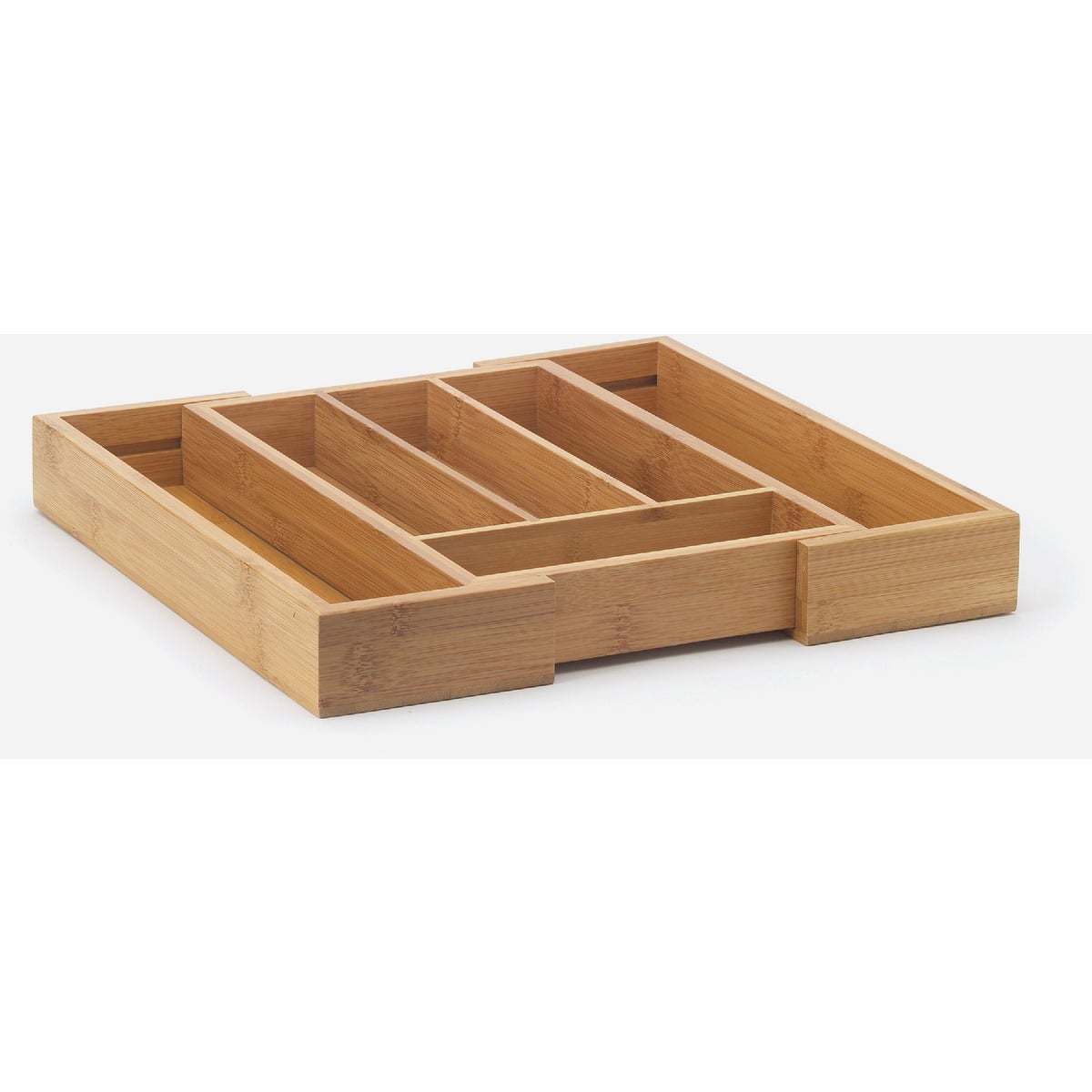 HIC Kitchen Expandable 14 In. x 14 In. Natural Bamboo Cutlery Tray Image 1