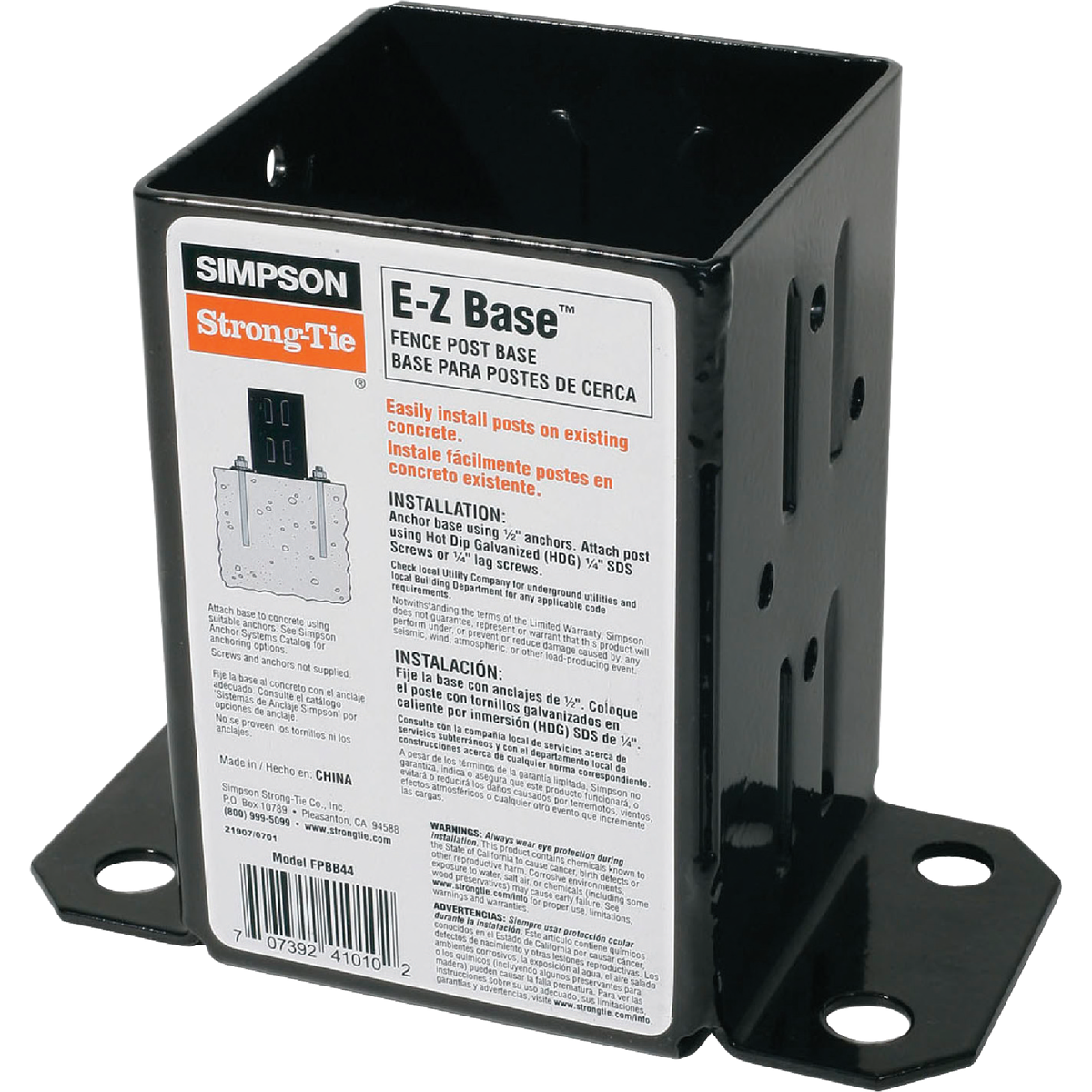 E-Z Base Black Powder-Coated Post Base for 4x4
