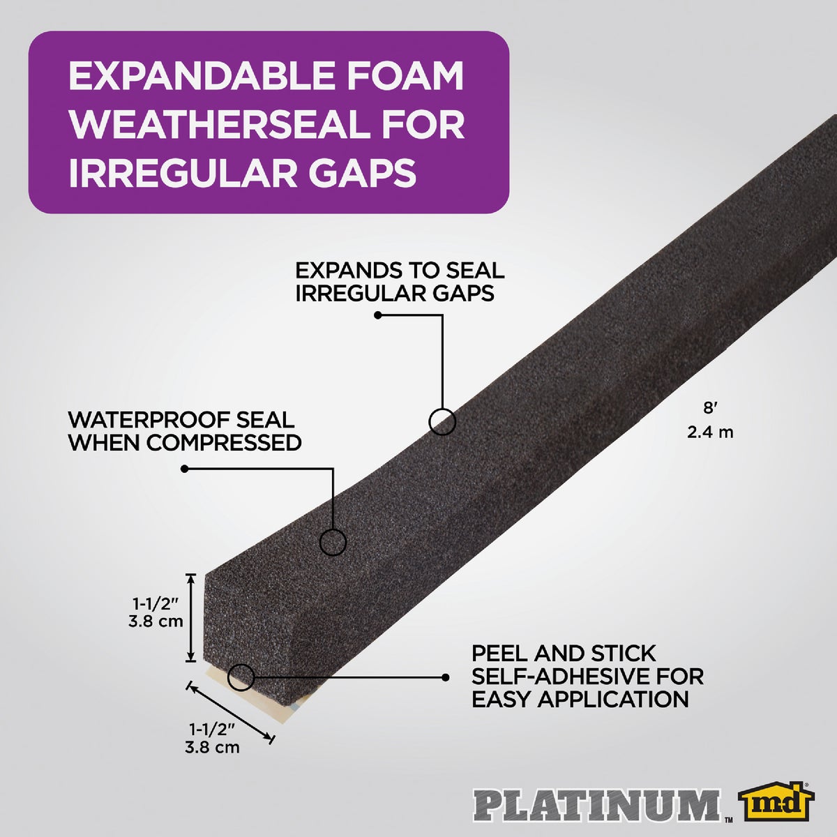 M-D Building Products PLATINUM 1-1/2 In. Black Expandable Foam Weatherseal for Uneven Gaps Image 2