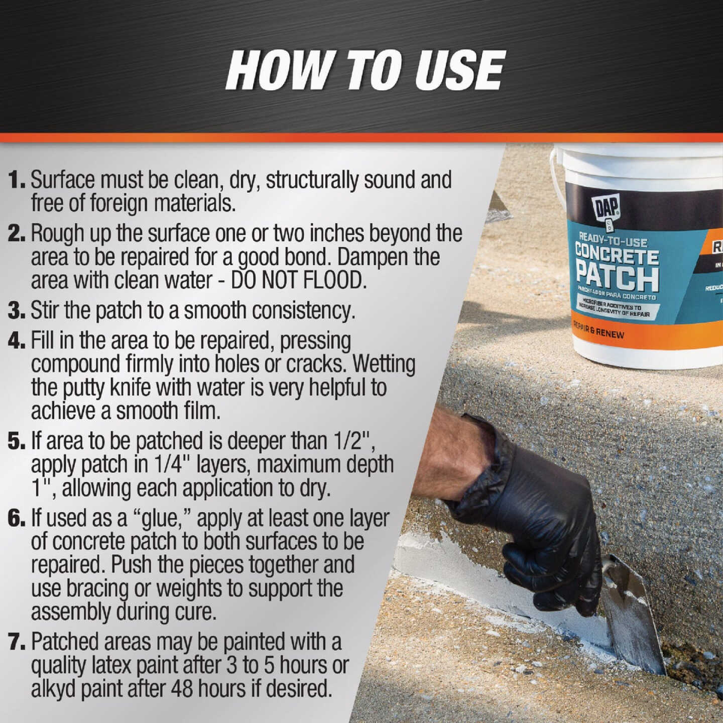 DAP 32 Oz. Ready-to-Use Concrete Patch, Gray Image 3