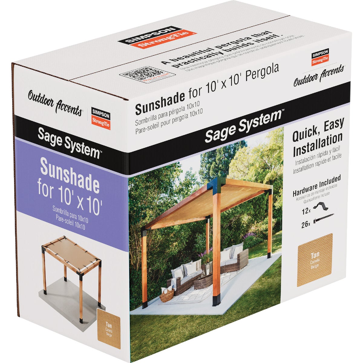 Simpson Strong-Tie Outdoor Accents Sage System Sunshade for 10 Ft. x 10 Ft. Pergola, Tan