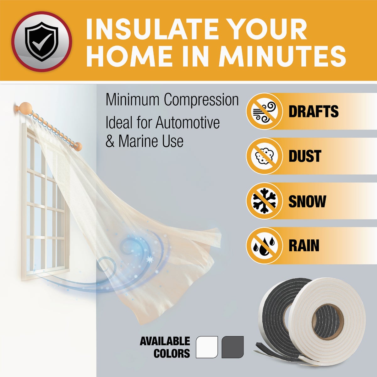 Frost King 3/8 In. W x 3/16 In. T x 10 Ft. L White Rubber Foam Weatherstrip Tape Image 3