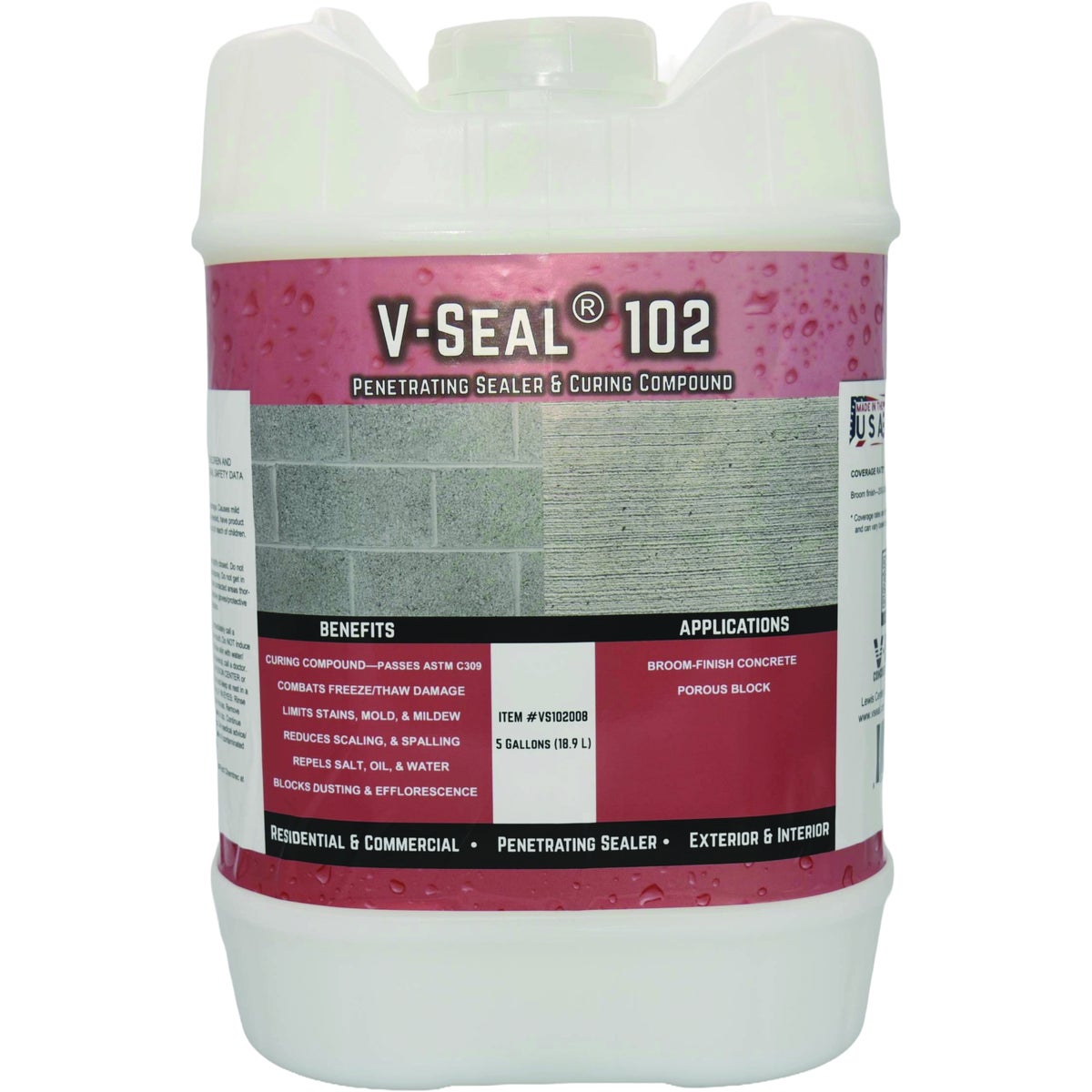 V-Seal 102 Professional-Grade Penetrating Sealer & Curing Compound, 5 Gal.