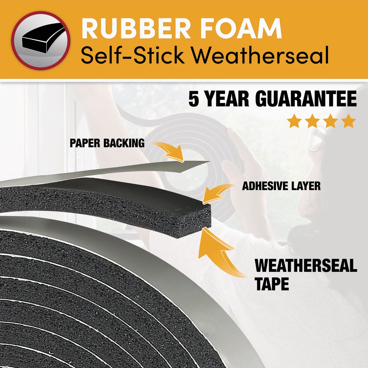 Frost King 1 In. W x 5/16 In. T x 10 Ft. L Black Rubber Foam Weatherstrip Tape Image 2