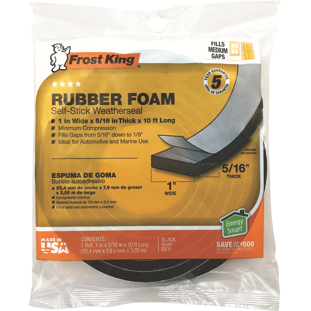 Frost King 1 In. W x 5/16 In. T x 10 Ft. L Black Rubber Foam Weatherstrip Tape Image 7