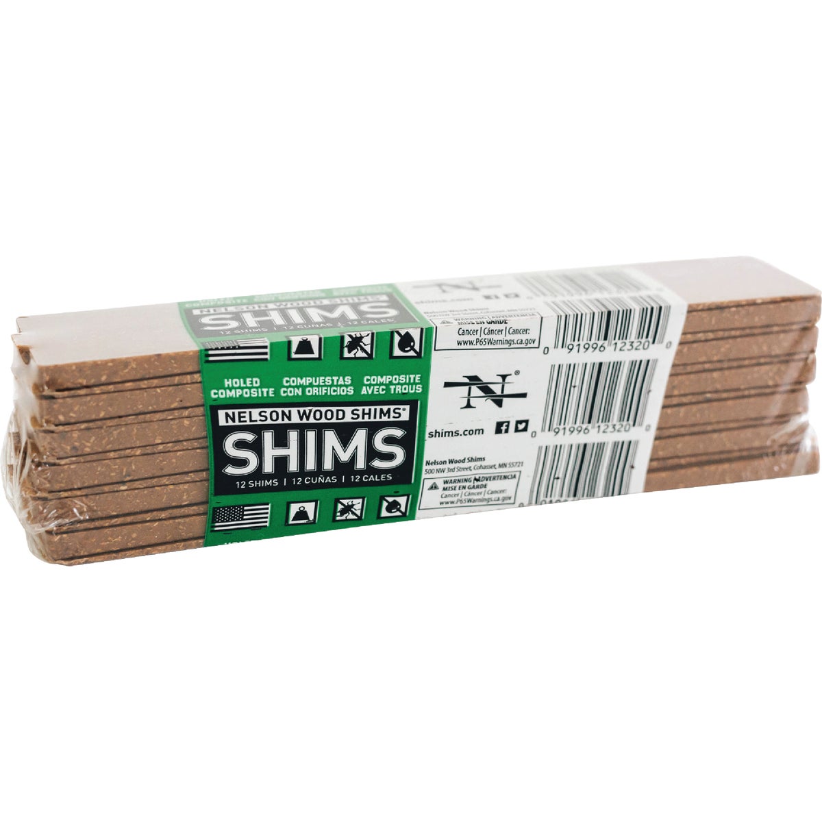 Nelson Wood Shims 8 In. L Holed Composite Shims (12-Count)