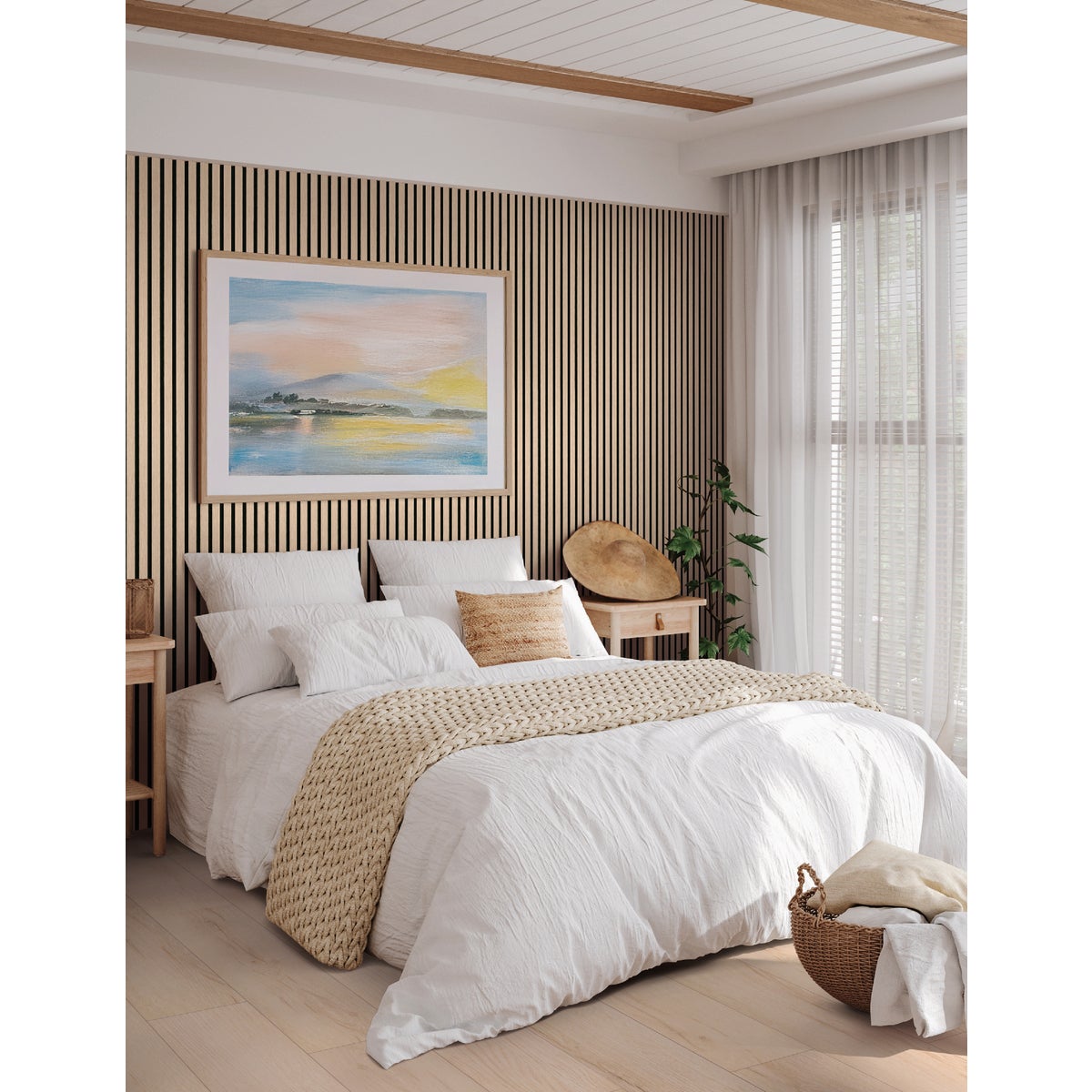 MSI 9-1/2 In. x 94-1/2 In. Blonde Acoustic Wood Slat Paneling (4-Pack) Image 3