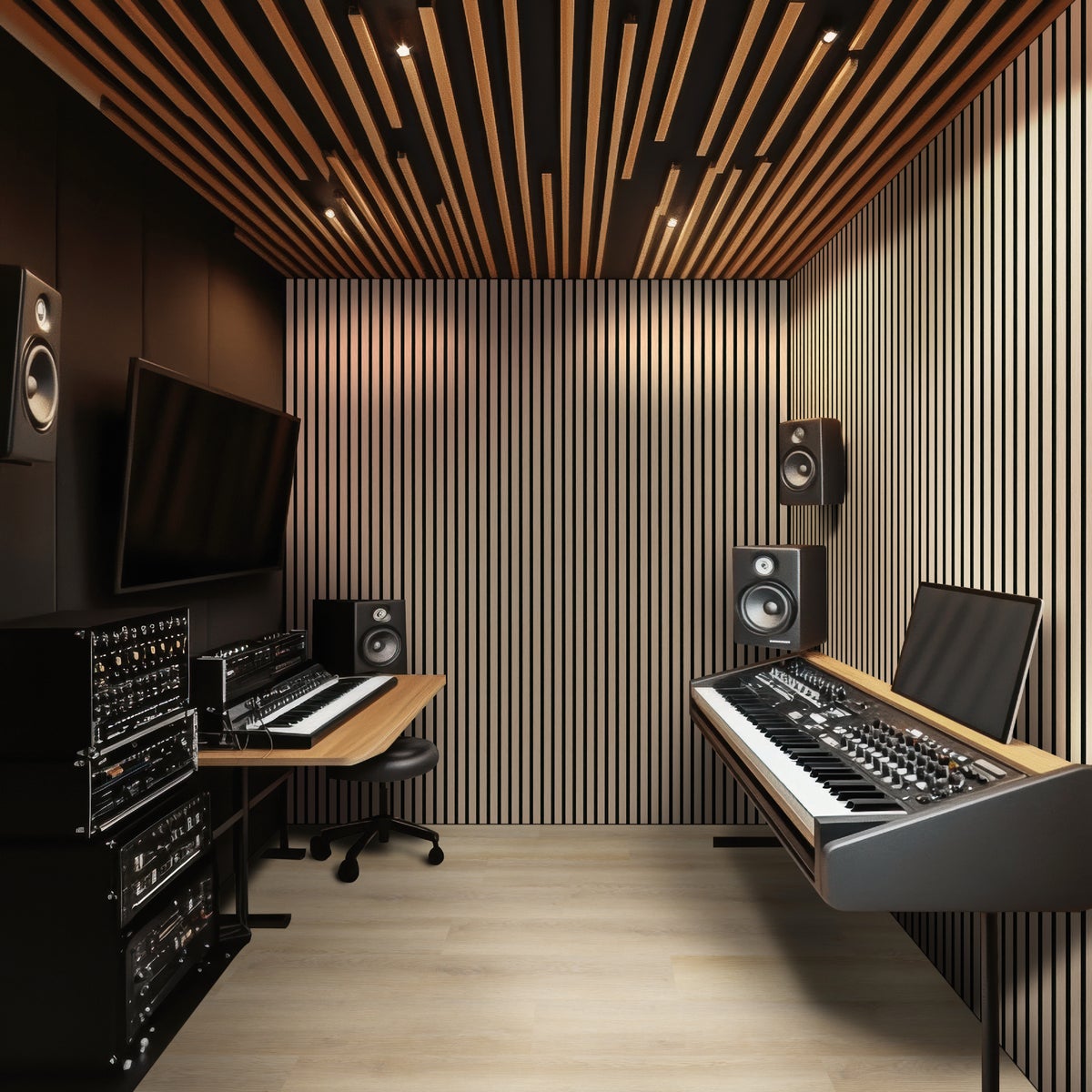MSI 9-1/2 In. x 94-1/2 In. Blonde Acoustic Wood Slat Paneling (4-Pack) Image 4