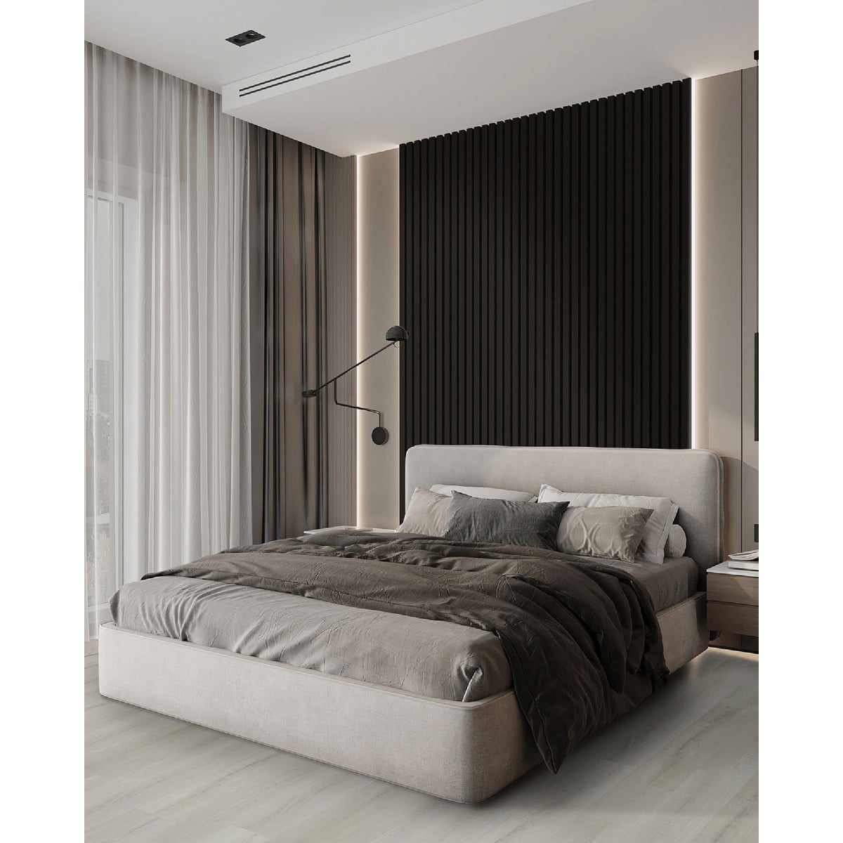 MSI 9-1/2 In. x 94-1/2 In. Black Acoustic Wood Slat Paneling (4-Pack) Image 3