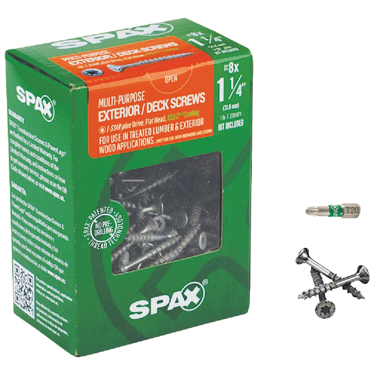 SPAX #8 x 1-1/4 In. T20 Plus Flat Head HCR-X (Exterior Rated) Deck Screw (230-Count)