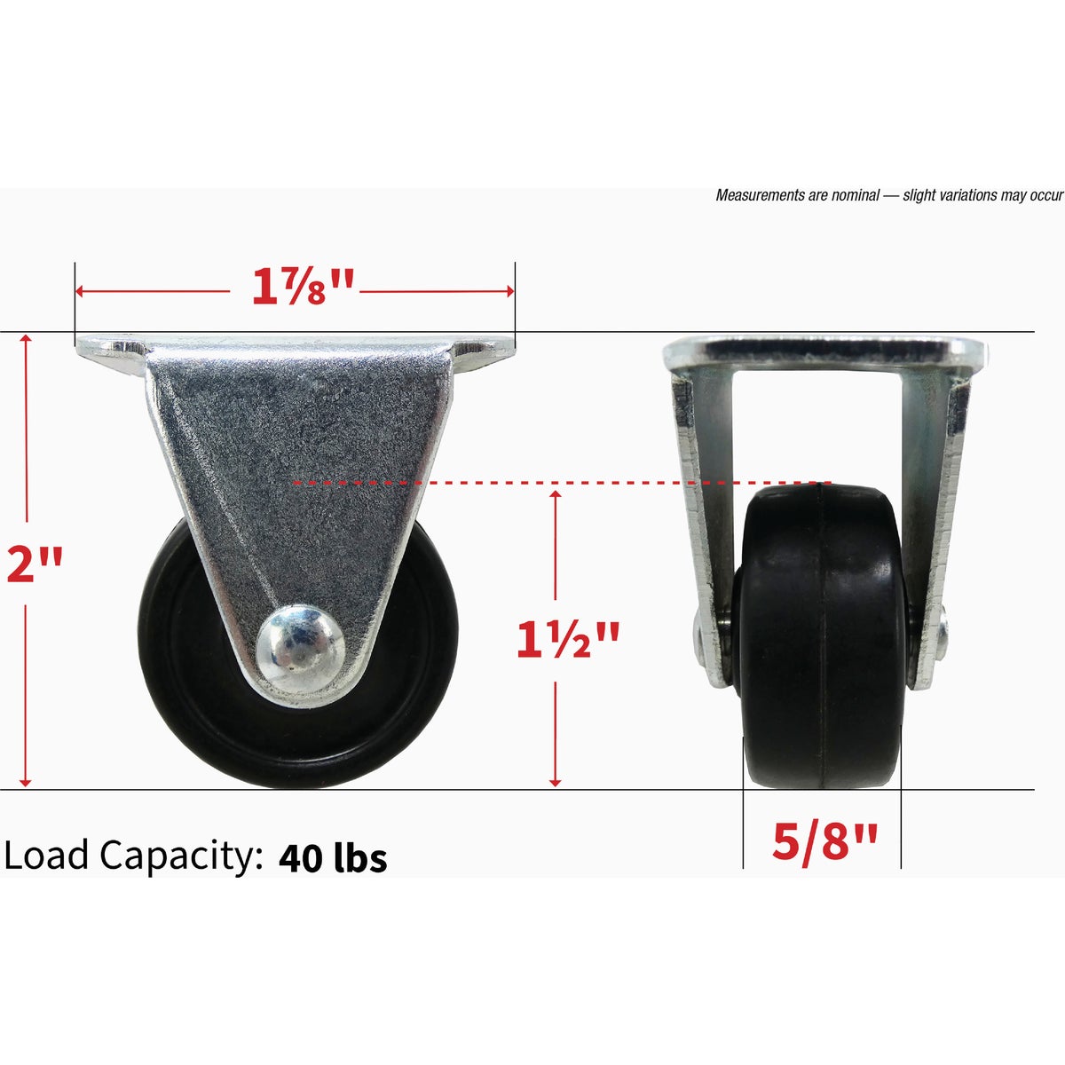 Shepherd Hardware 1-1/2 In. General-Duty Rubber Rigid Plate Caster Image 3
