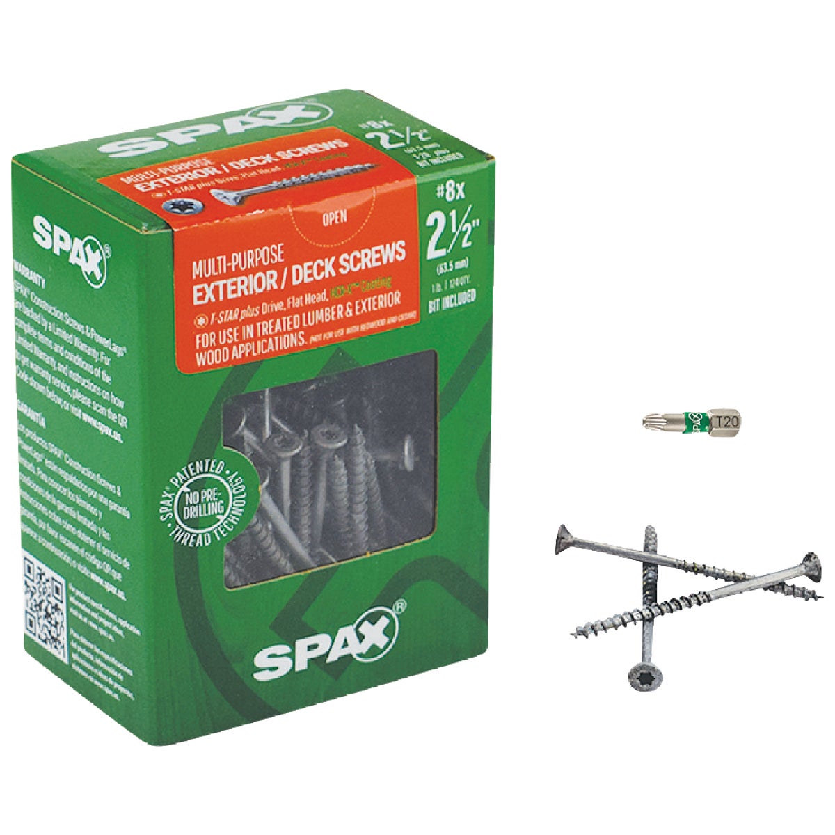 SPAX #8 x 2-1/2 In. T20 Plus Flat Head HCR-X (Exterior Rated) Deck Screw (124-Count)