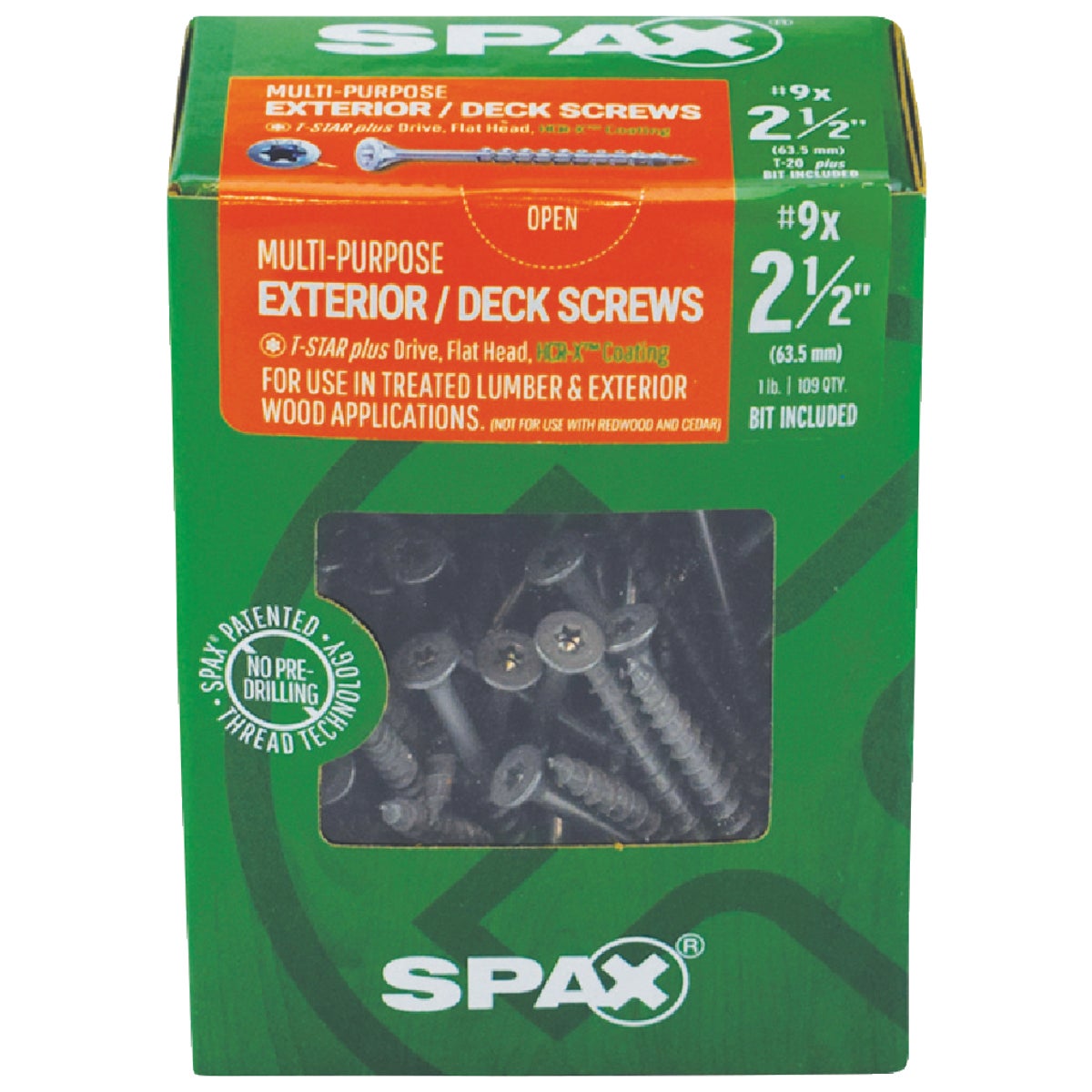 SPAX #9 x 2-1/2 In. T20 Plus Flat Head HCR-X (Exterior Rated) Deck Screw (109-Count)