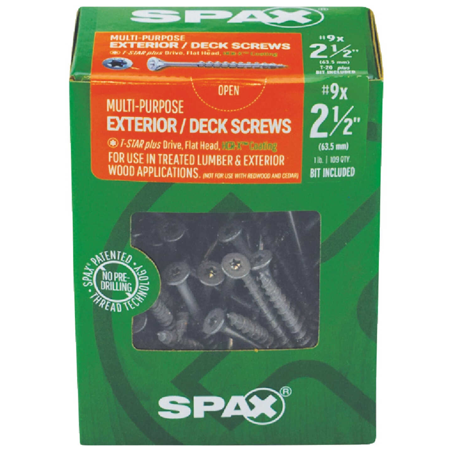 SPAX #9 x 2-1/2 In. T20 Plus Flat Head HCR-X (Exterior Rated) Deck Screw (109-Count) Image 1