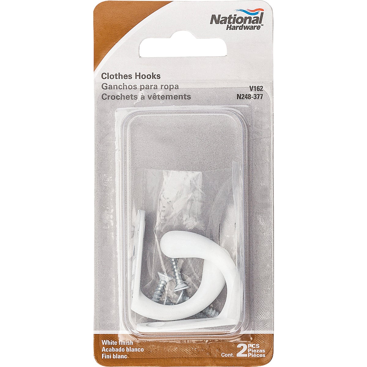 National Hardware White Single Cloth Wardrobe Hook, 2 per Card Image 2
