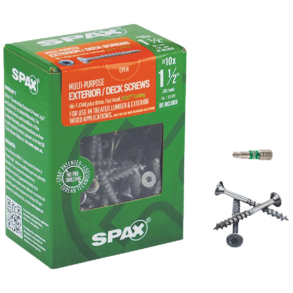 SPAX #10 x 1-1/2 In. T20 Plus Flat Head HCR-X (Exterior Rated) Deck Screw (125-Count)