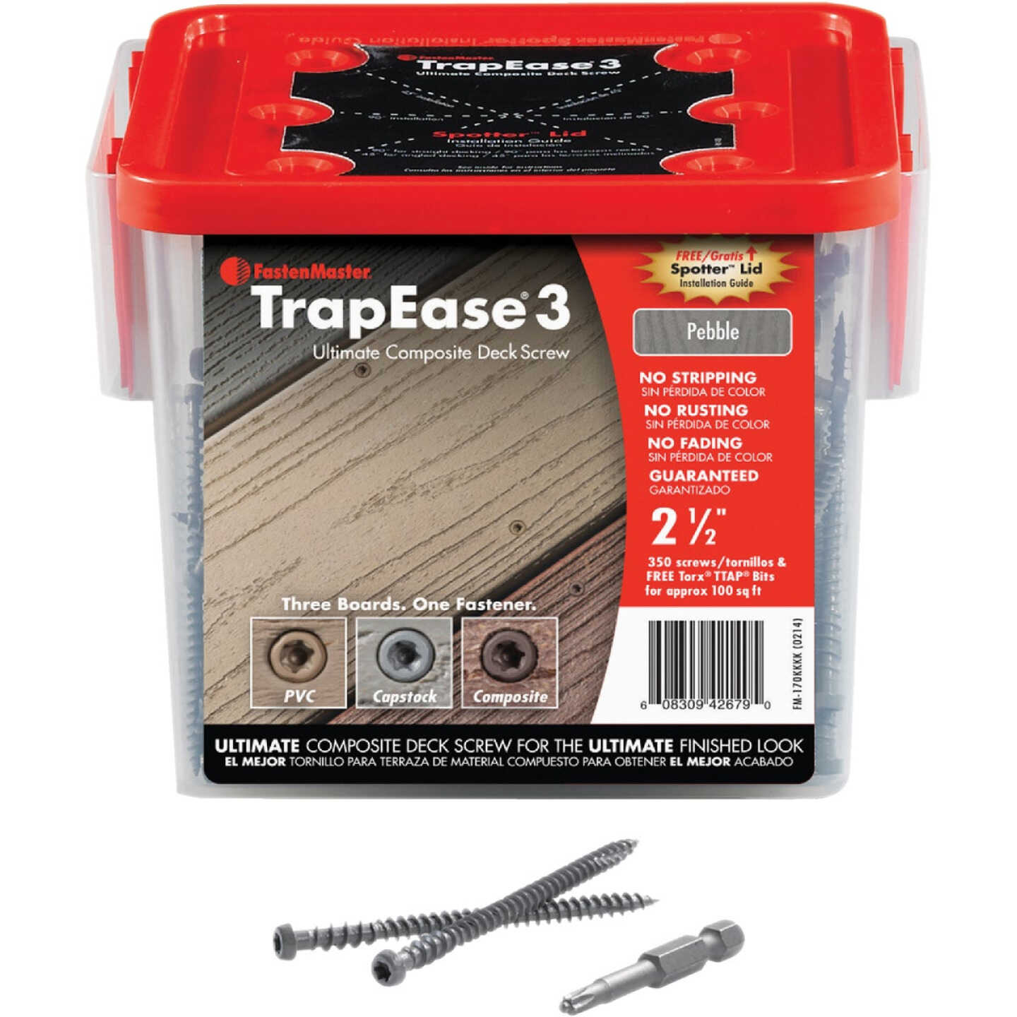 Fastenmaster TrapEase #10 x 2-1/2 In. Gray Ultimate Composite Deck Screw (350-Count Pail) Image 1