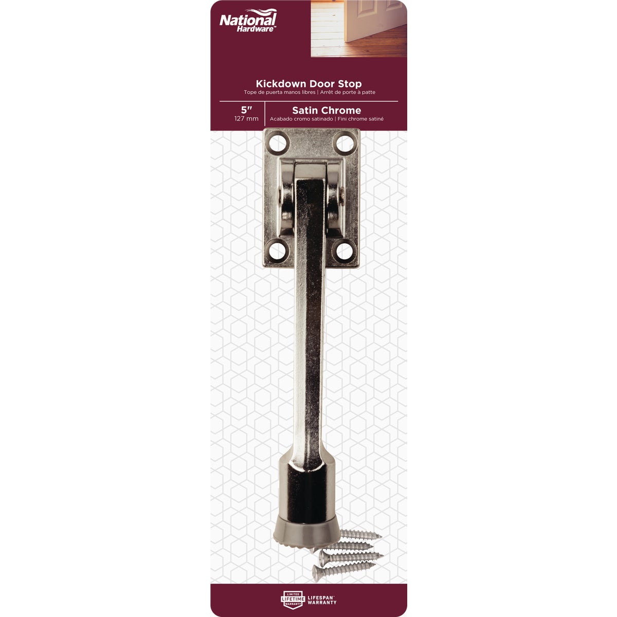 National Hardware 5 In. Satin Chrome Kickdown Door Holder Image 2