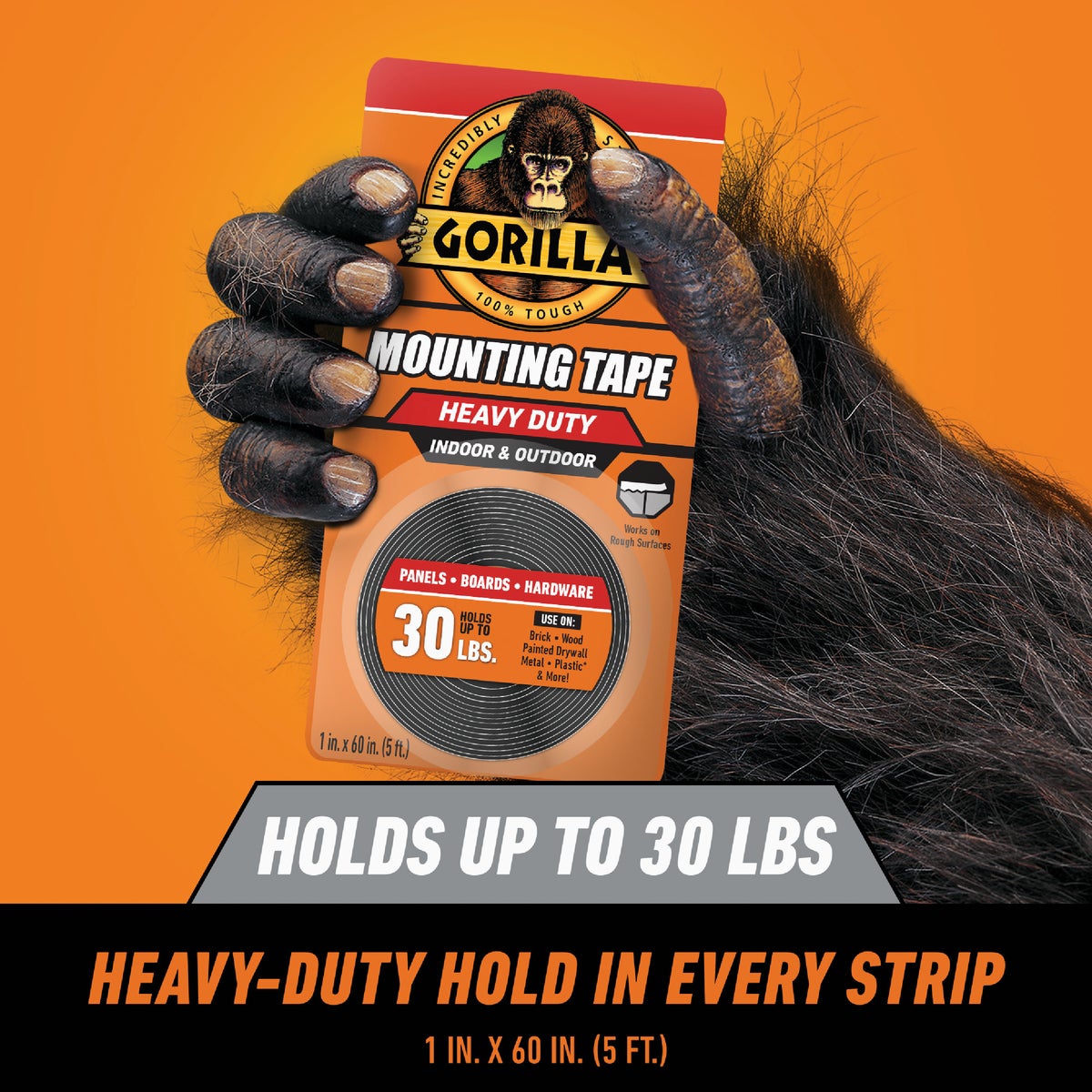 Gorilla 1 In. x 60 In. Black Heavy Duty Double-Sided Mounting Tape (30 Lb. Capacity) Image 5