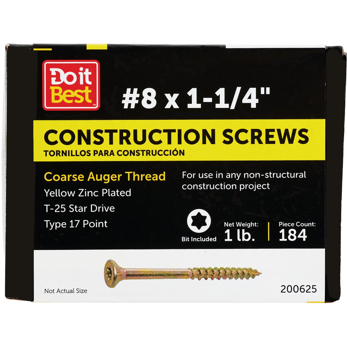 Do it Best #8 x 1-1/4 In. Star Drive Flat Head Gold Construction Wood Screw (207-Count, 1 Lb.)