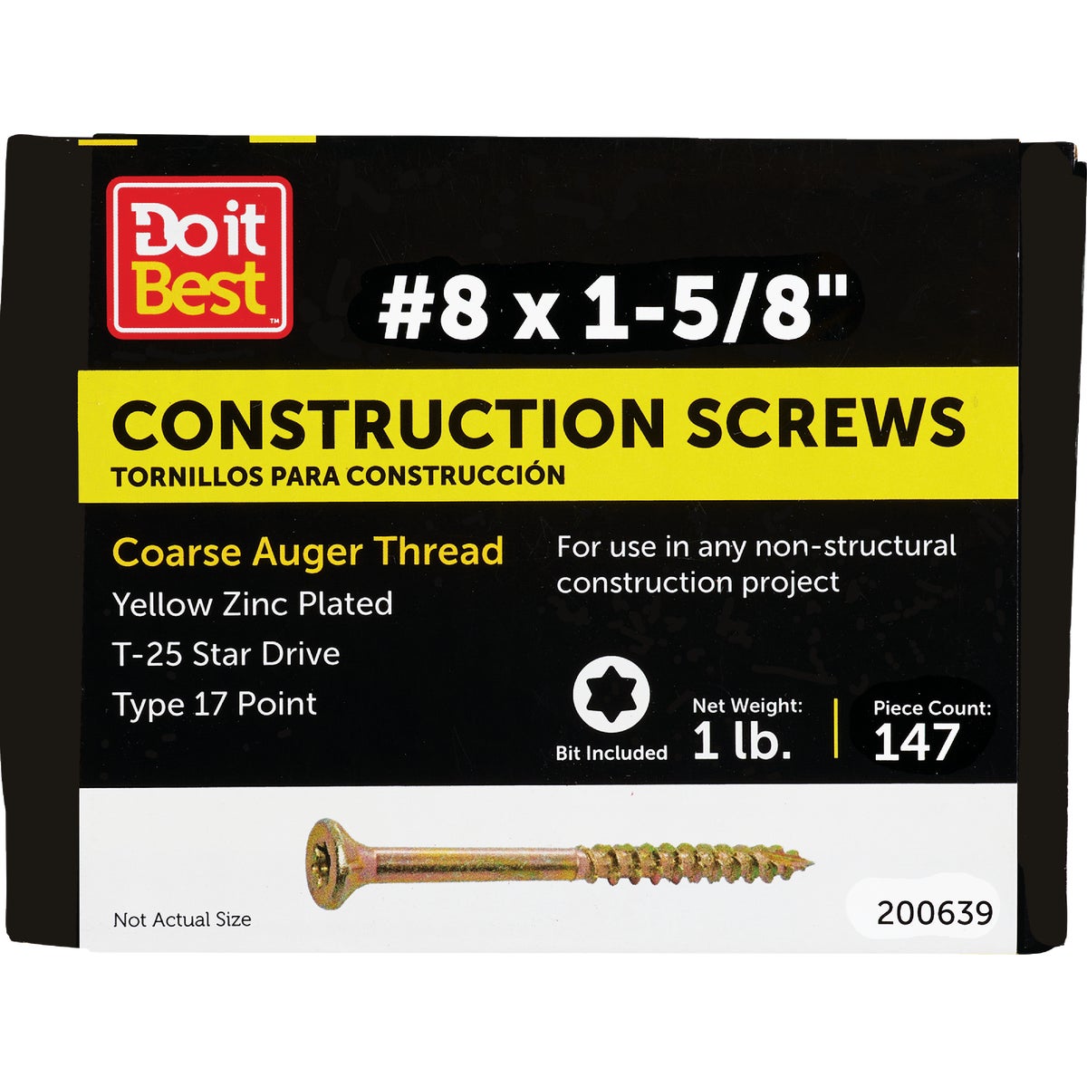 Do it Best #8 x 1-5/8 In. Star Drive Flat Head Gold Construction Wood Screw (160-Count, 1 Lb.)