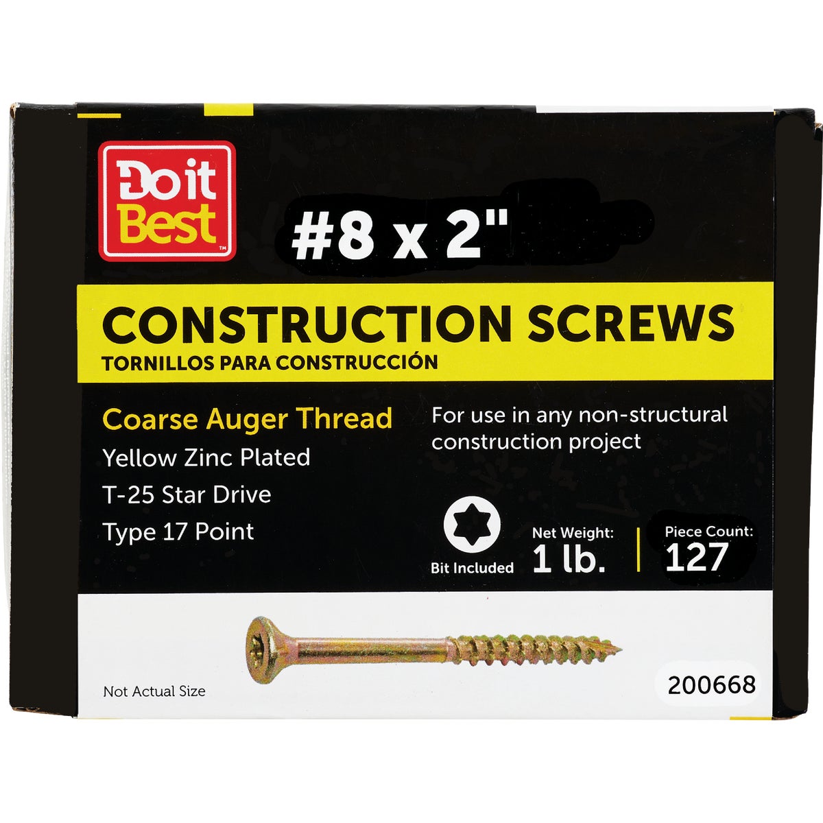Do it Best #8 x 2 In. Star Drive Flat Head Gold Construction Wood Screw (138-Count, 1 Lb.)