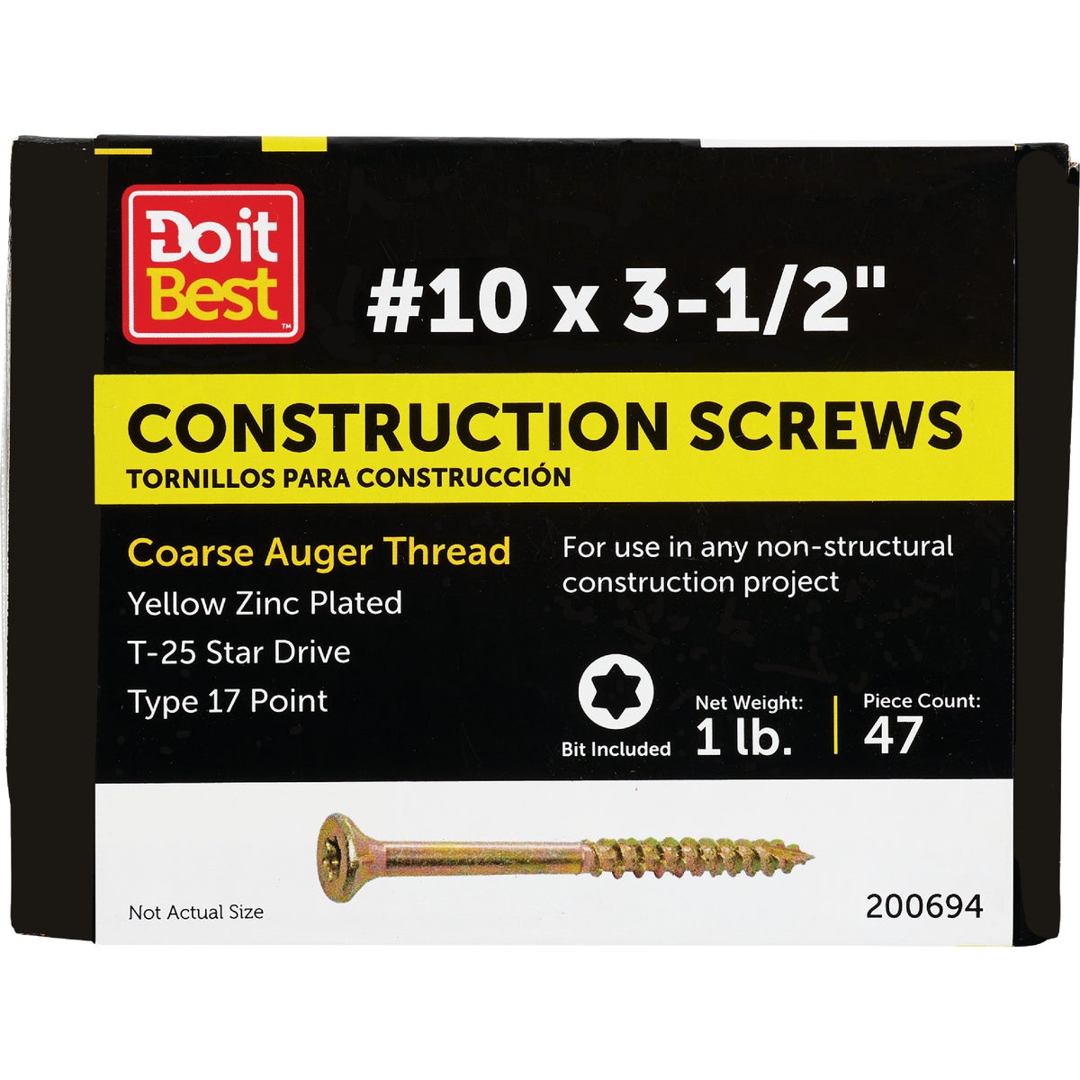 Do it Best #10 x 3-1/2 In. Star Drive Flat Head Gold Construction Wood Screw (52-Count, 1 Lb.)