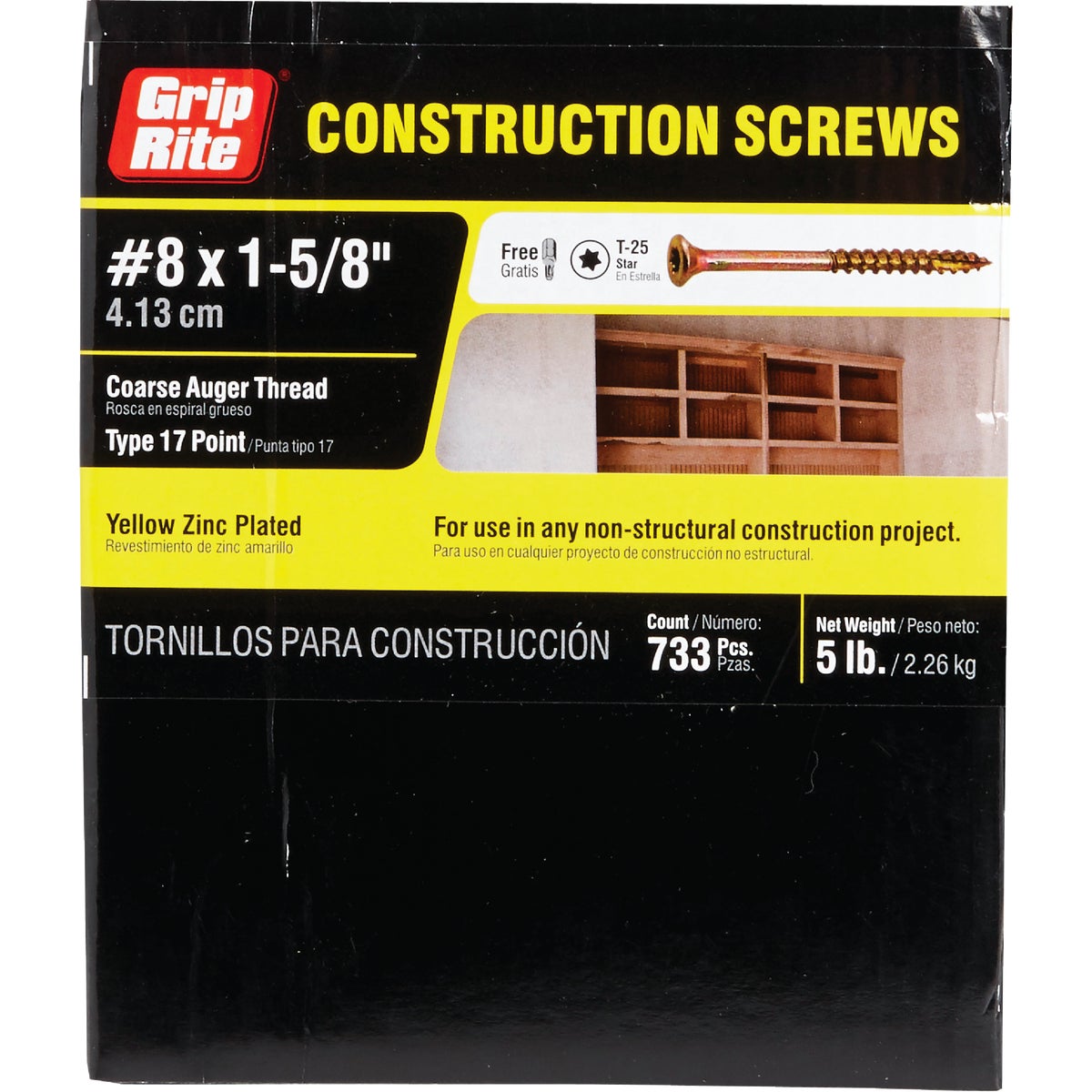 Do it Best #8 x 1-5/8 In. Star Drive Flat Head Gold Construction Wood Screw (798-Count, 5 Lb.) Image 2