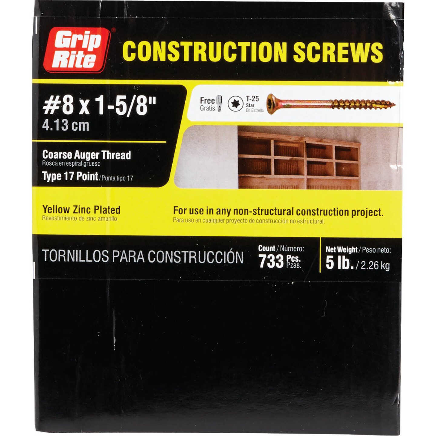 Do it Best #8 x 1-5/8 In. Star Drive Flat Head Gold Construction Wood Screw (798-Count, 5 Lb.) Image 2