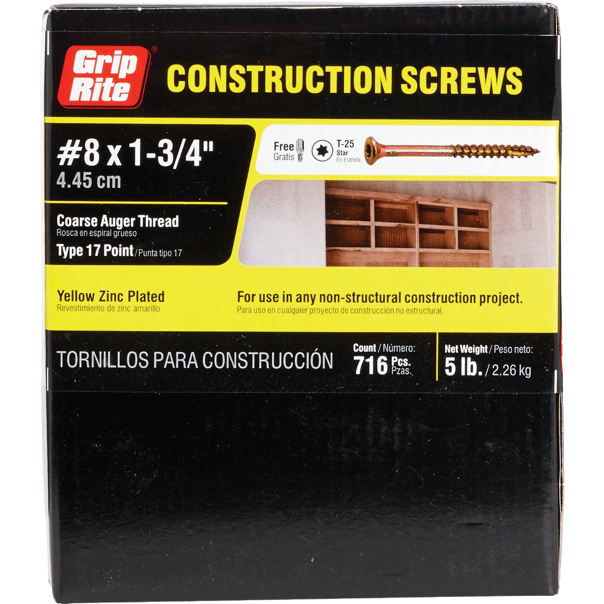 Do it Best #8 x 1-3/4 In. Star Drive Flat Head Gold Construction Wood Screw (703-Count, 5 Lb.) Image 2
