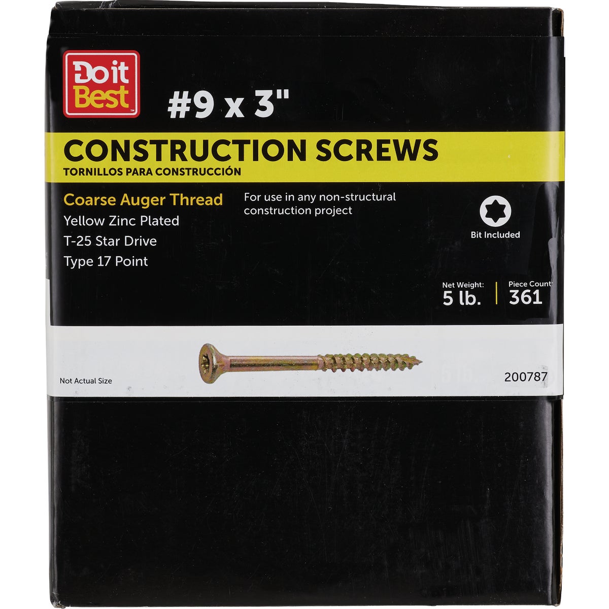 Do it Best #9 x 3 In. Star Drive Flat Head Gold Construction Wood Screw (392-Count, 5 Lb.)