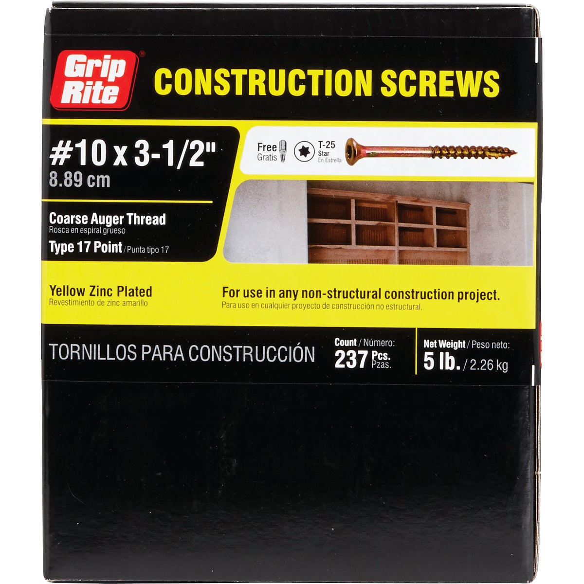 Do it Best #10 x 3-1/2 In. Star Drive Flat Head Gold Construction Wood Screw (258-Count, 5 Lb.) Image 2