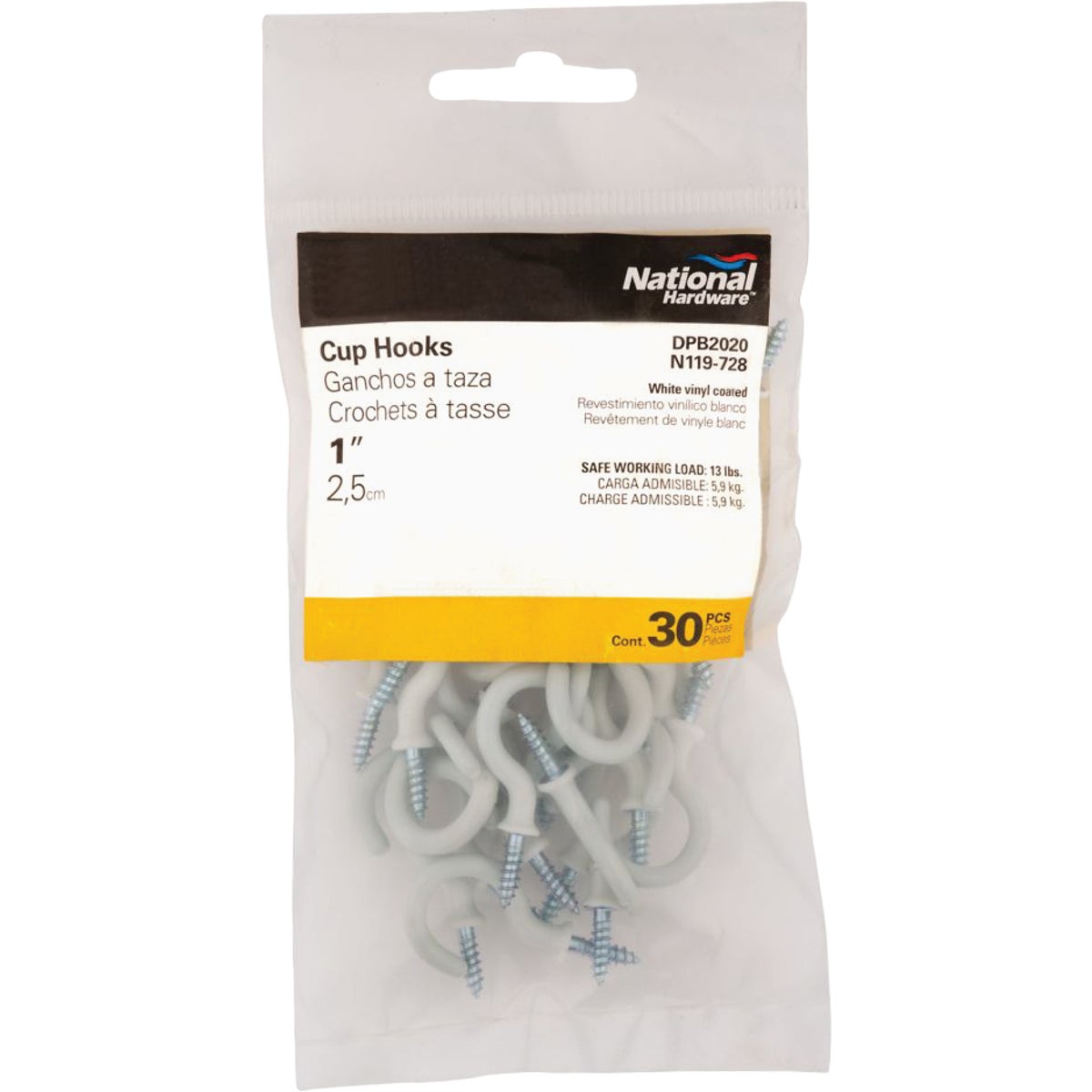 National Hardware 1 In. White Vinyl Cup Hook (30 Count) Image 2