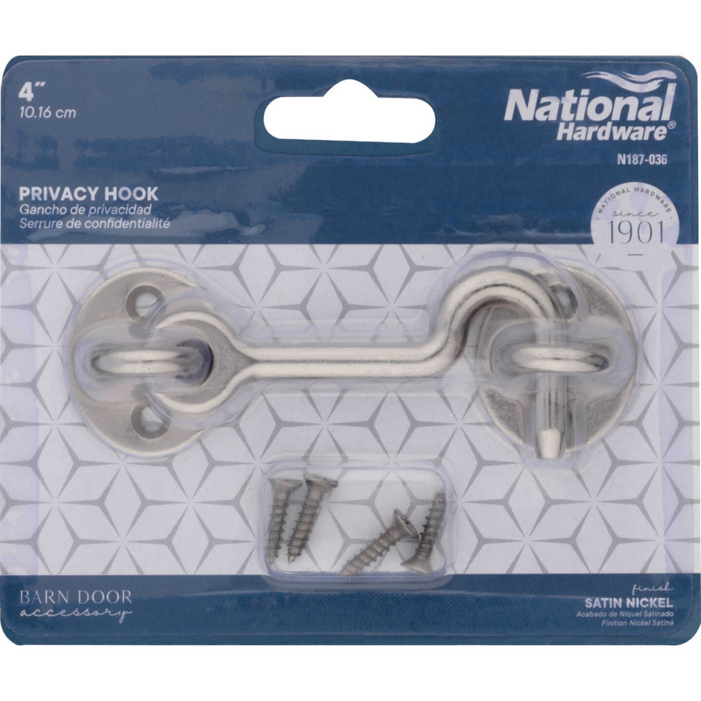 National Hardware Barn Door Satin Nickel Privacy Hook Image 2