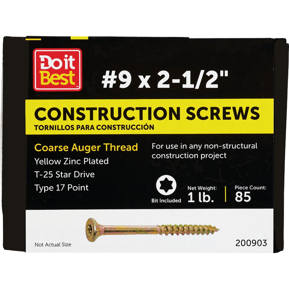 Do it Best #9 x 2-1/2 In. Star Drive Flat Head Gold Construction Wood Screw (84-Count, 1 Lb.)