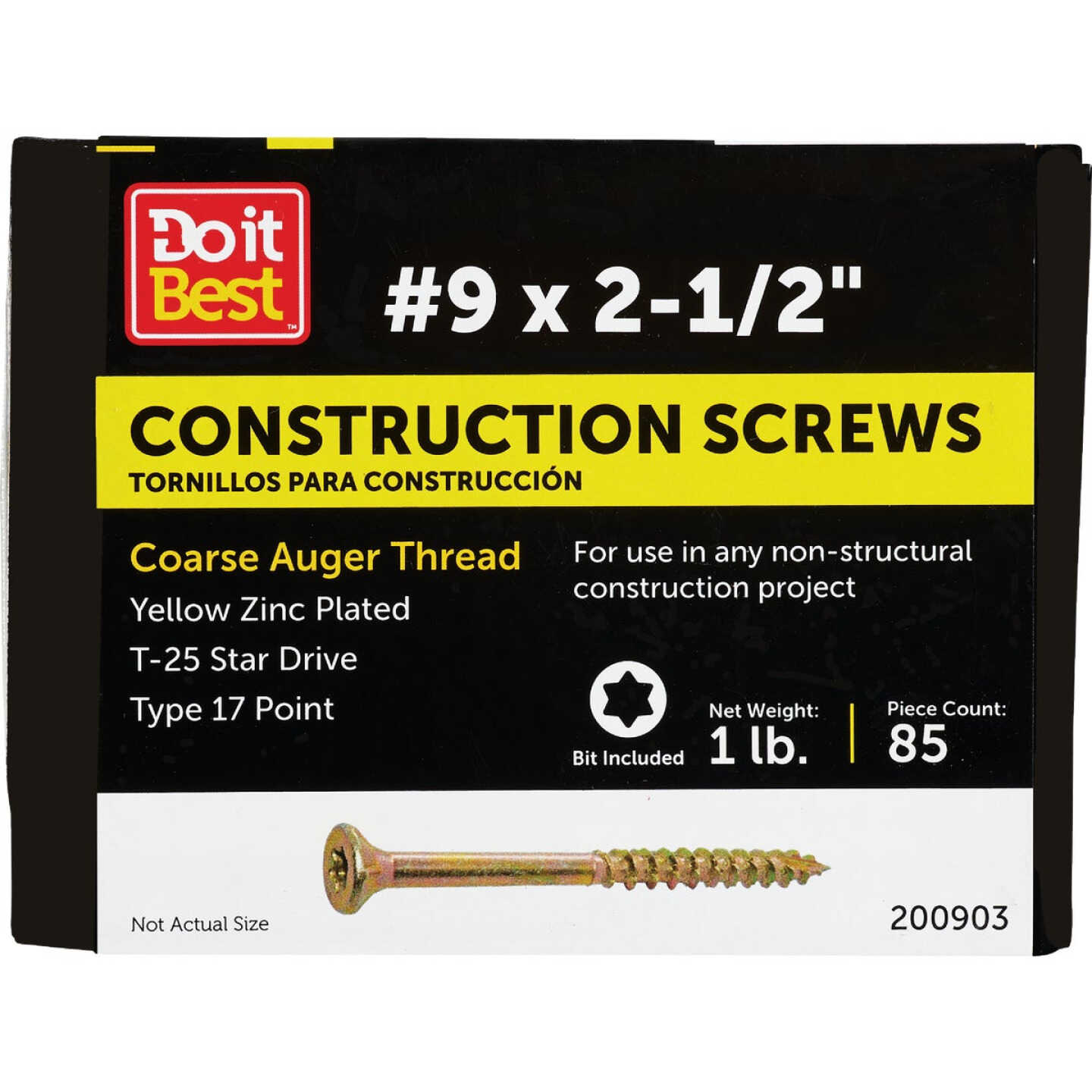 Do it Best #9 x 2-1/2 In. Star Drive Flat Head Gold Construction Wood Screw (84-Count, 1 Lb.) Image 1