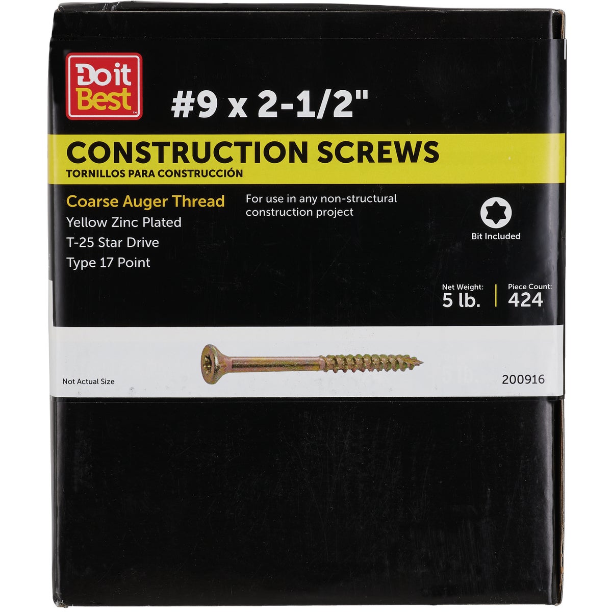 Do it Best #9 x 2-1/2 In. Star Drive Flat Head Gold Construction Wood Screw (420-Count, 5 Lb.)
