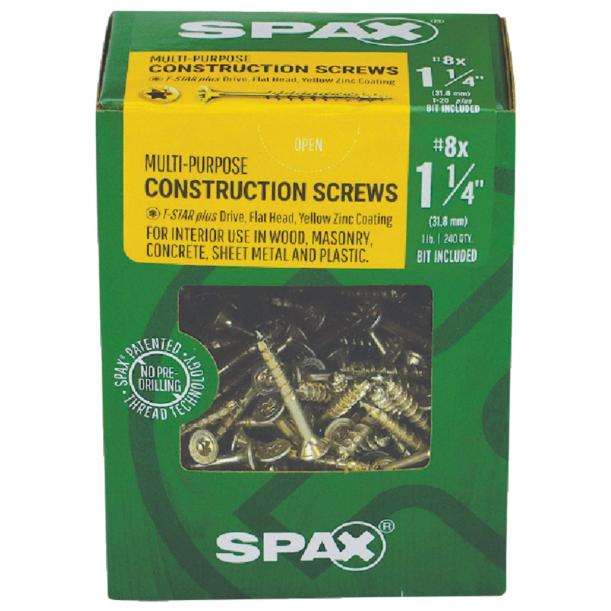 SPAX #8 x 1-1/4 In. T20 Plus Flat Head Yellow Zinc (Interior) Wood Screw (240-Count) Image 2