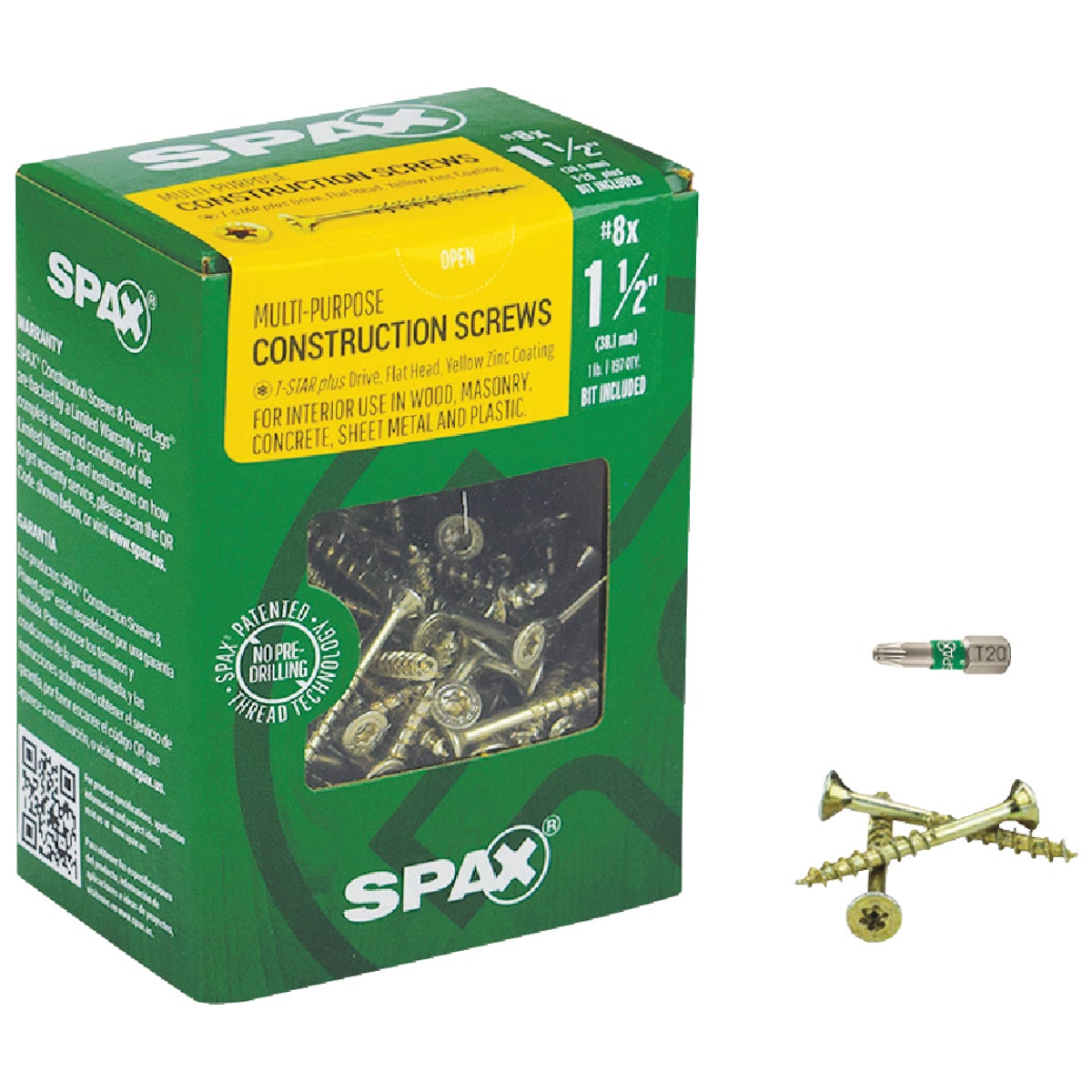 SPAX #8 x 1-1/2 In. T20 Plus Flat Head Yellow Zinc (Interior) Wood Screw (197-Count)