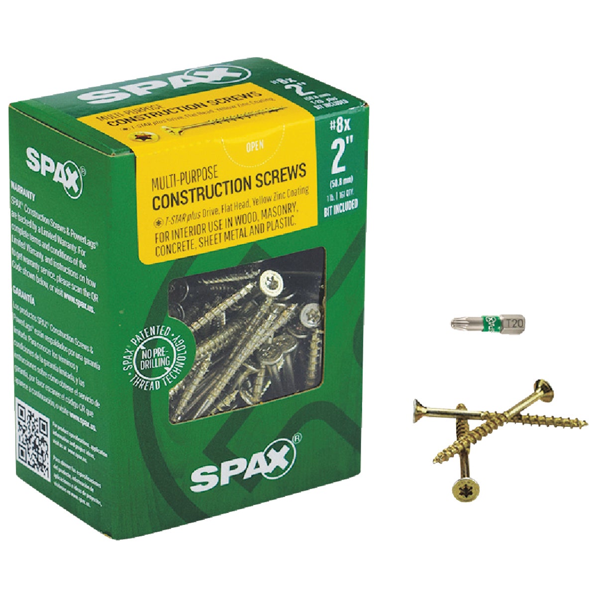 SPAX #8 x 2 In. T20 Plus Flat Head Yellow Zinc (Interior) Wood Screw (161-Count)