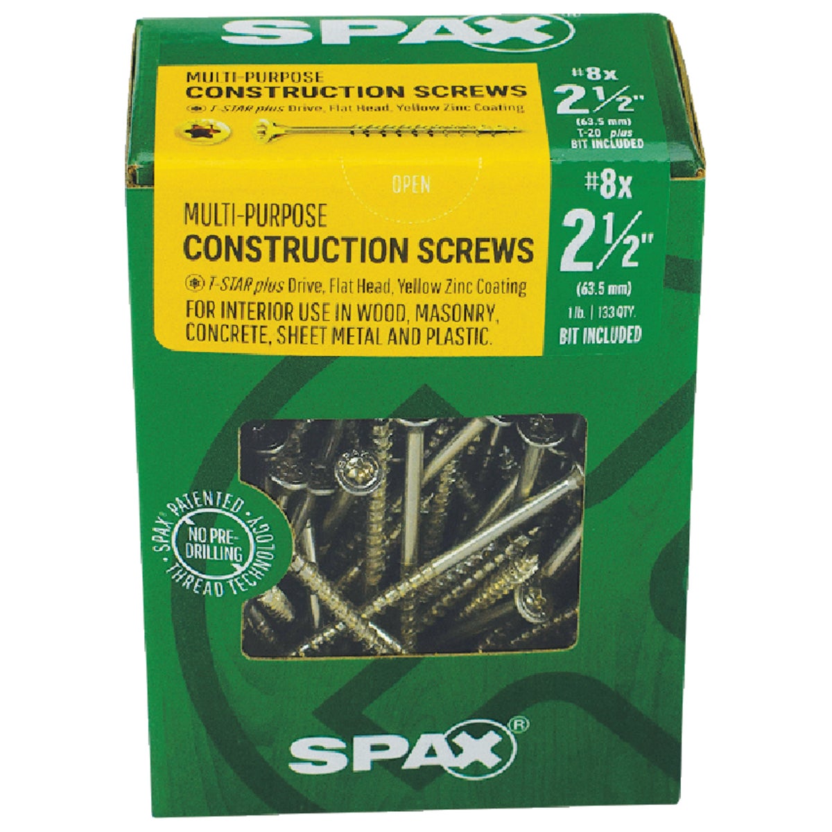 SPAX #8 x 2-1/2 In. T20 Plus Flat Head Yellow Zinc (Interior) Wood Screw (133-Count) Image 2
