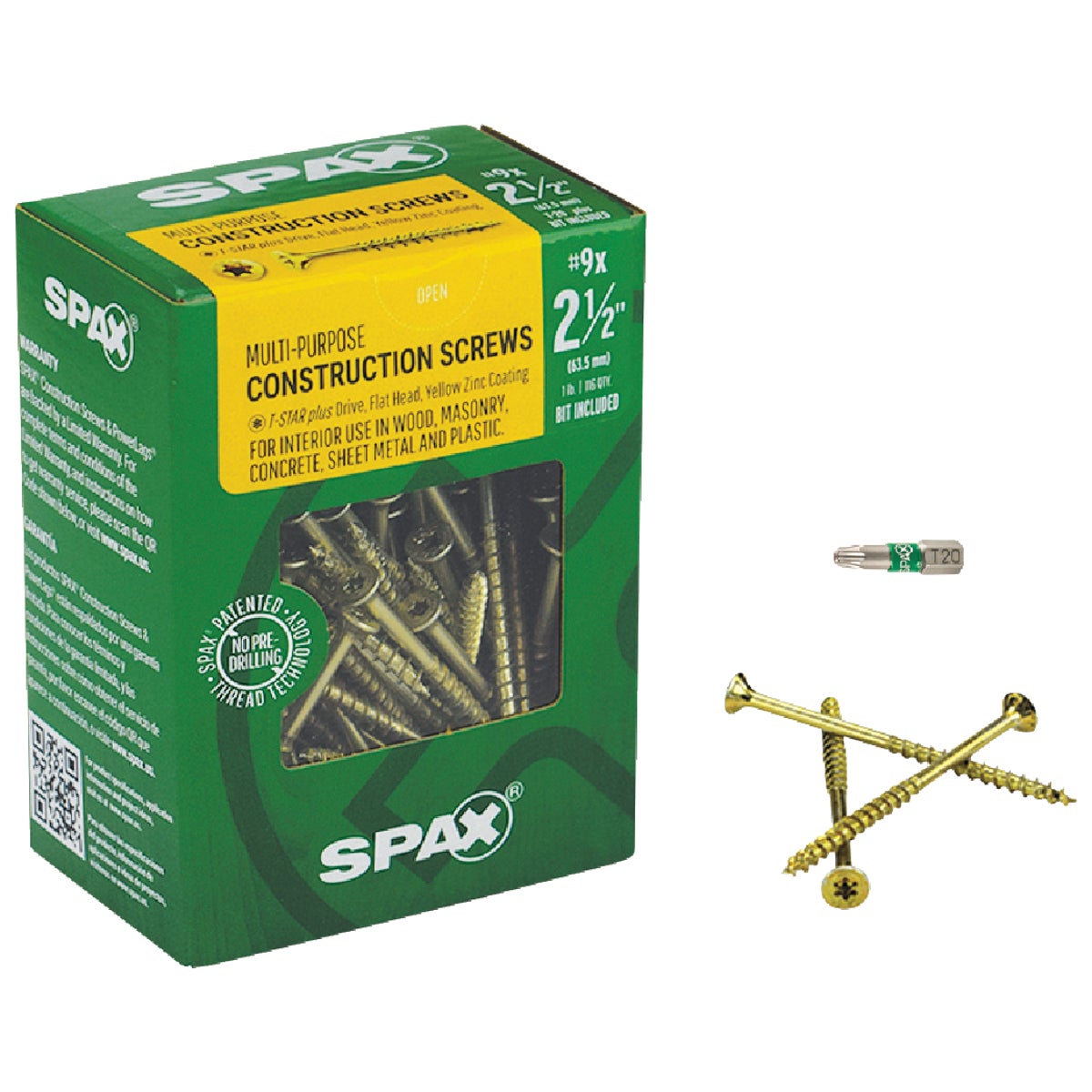 SPAX #9 x 2-1/2 In. T20 Plus Flat Head Yellow Zinc (Interior) Wood Screw (116-Count)