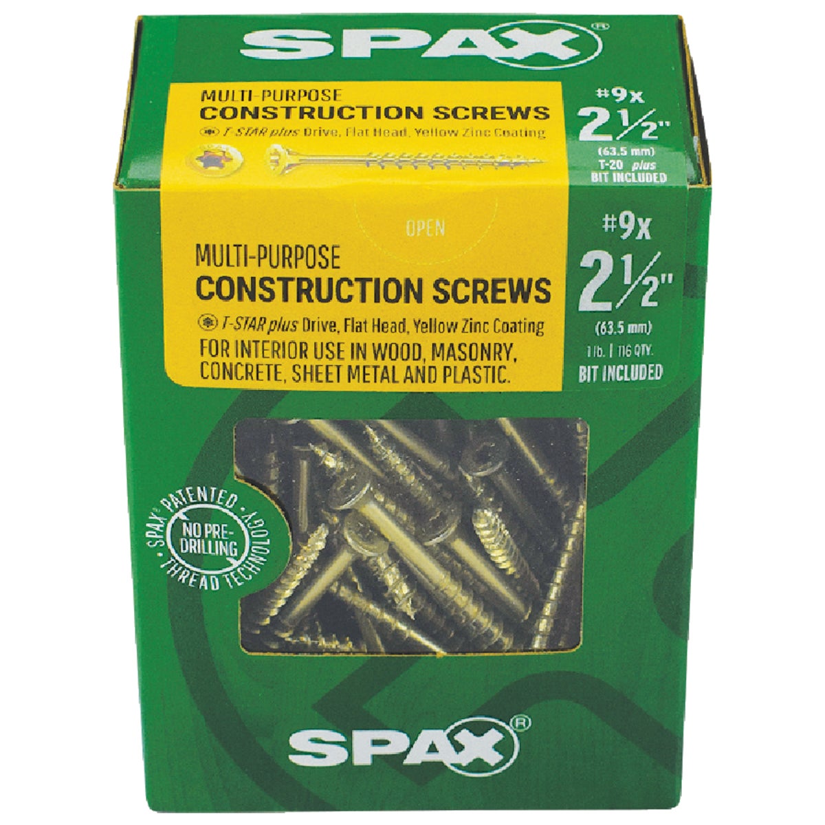 SPAX #9 x 2-1/2 In. T20 Plus Flat Head Yellow Zinc (Interior) Wood Screw (116-Count) Image 2