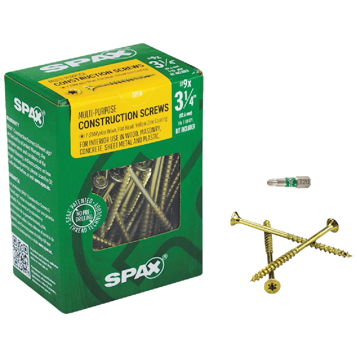 SPAX #9 x 3-1/4 In. T20 Plus Flat Head Yellow Zinc (Interior) Wood Screw (89-Count)