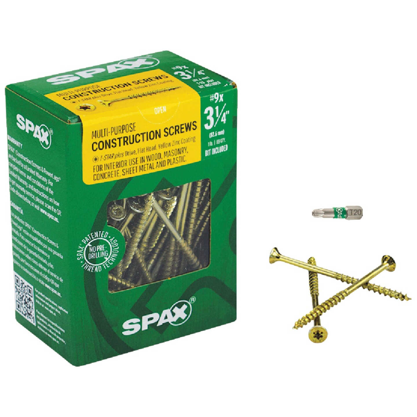 SPAX #9 x 3-1/4 In. T20 Plus Flat Head Yellow Zinc (Interior) Wood Screw (89-Count) Image 1