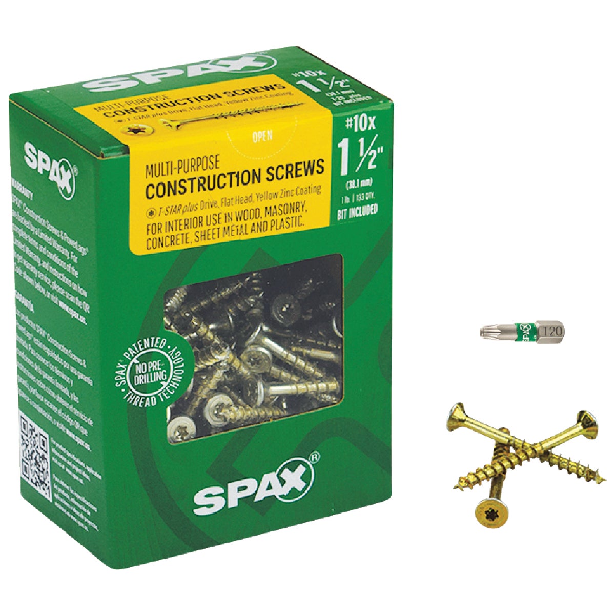 SPAX #10 x 1-1/2 In. T20 Plus Flat Head Yellow Zinc (Interior) Wood Screw (133-Count)