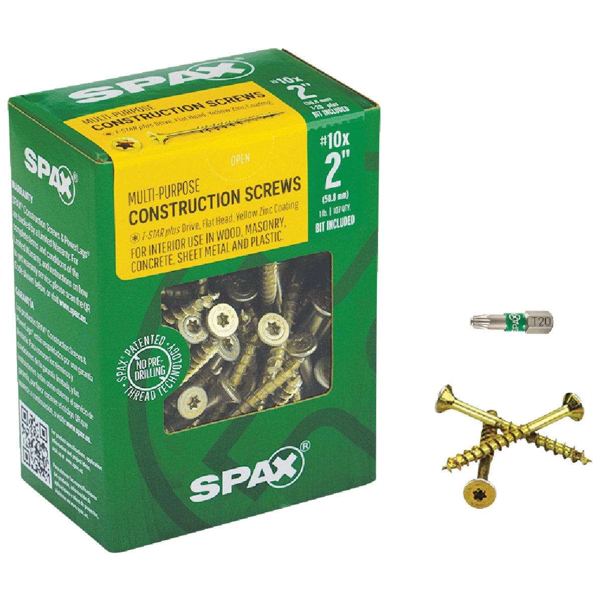 SPAX #10 x 2 In. T20 Plus Flat Head Yellow Zinc (Interior) Wood Screw (107-Count)