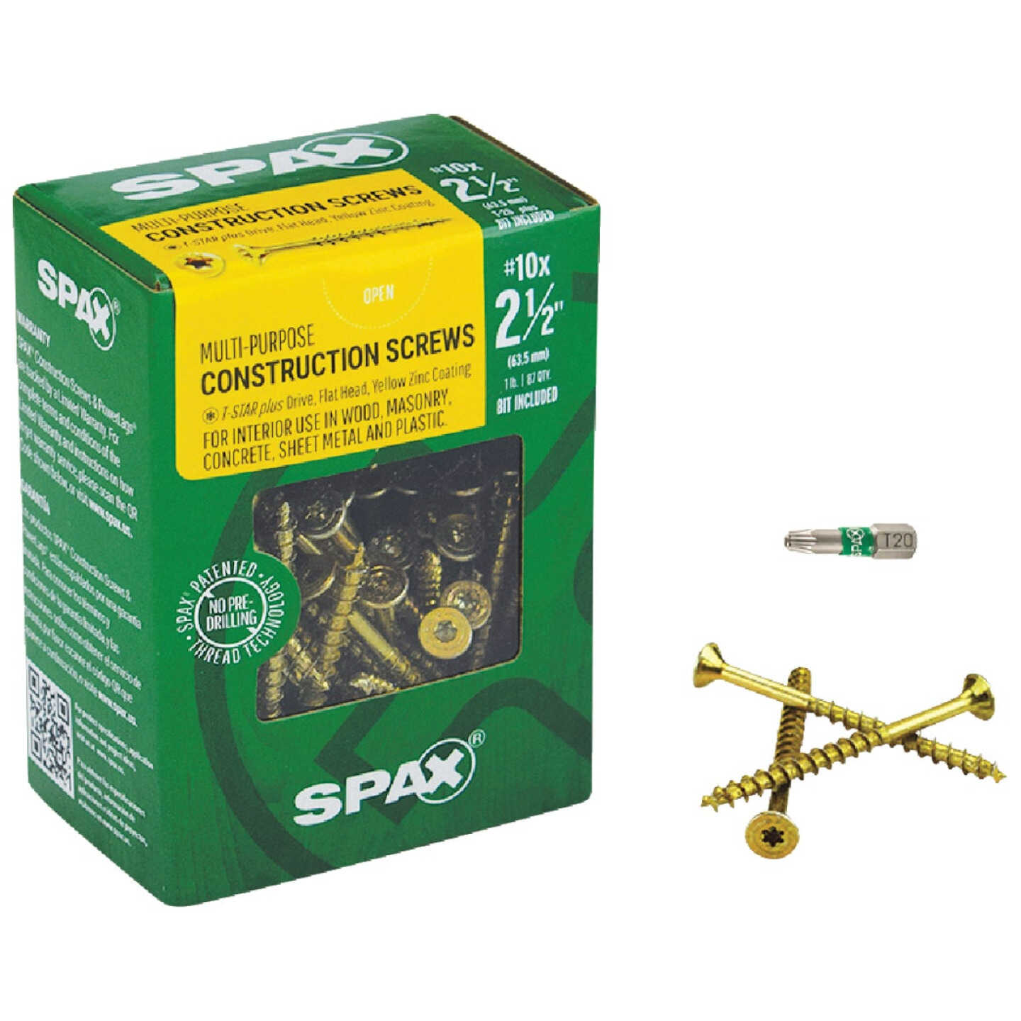 SPAX #10 x 2-1/2 In. T20 Plus Flat Head Yellow Zinc (Interior) Wood Screw (87-Count) Image 1