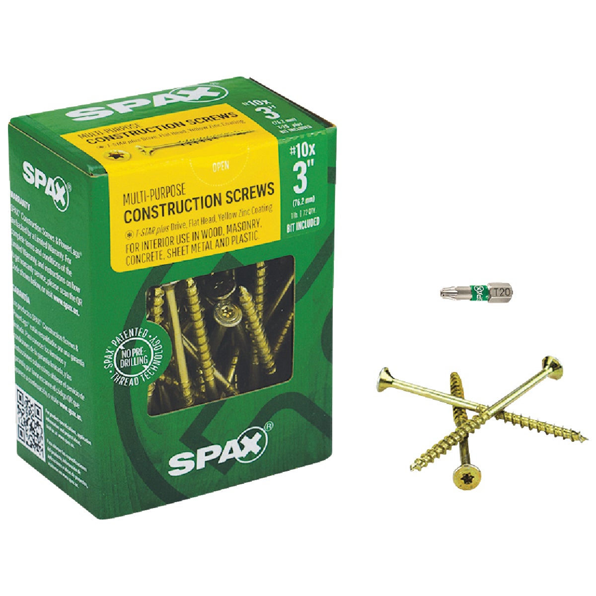 SPAX #10 x 3 In. T20 Plus Flat Head Yellow Zinc (Interior) Wood Screw (72-Count)