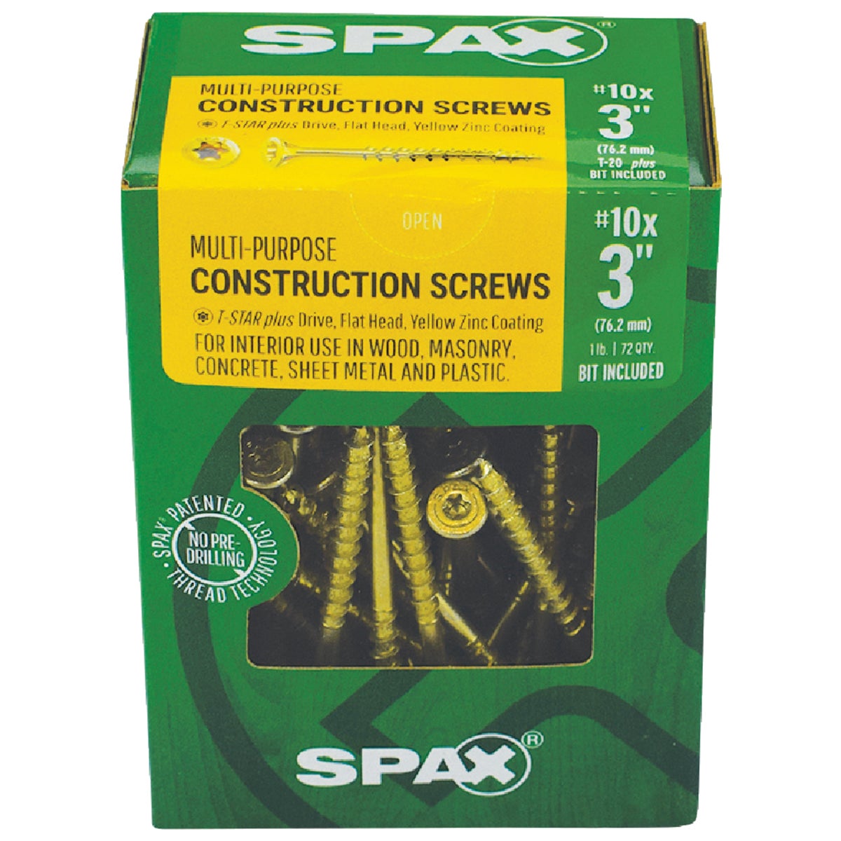 SPAX #10 x 3 In. T20 Plus Flat Head Yellow Zinc (Interior) Wood Screw (72-Count) Image 2